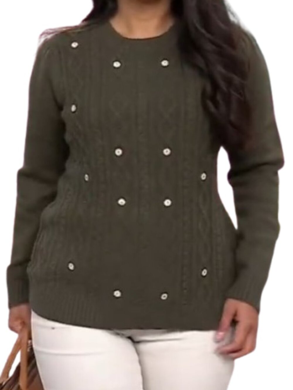 Diane Gilman Womens Rhinestone Embellished Cable Knit Sweater NWT